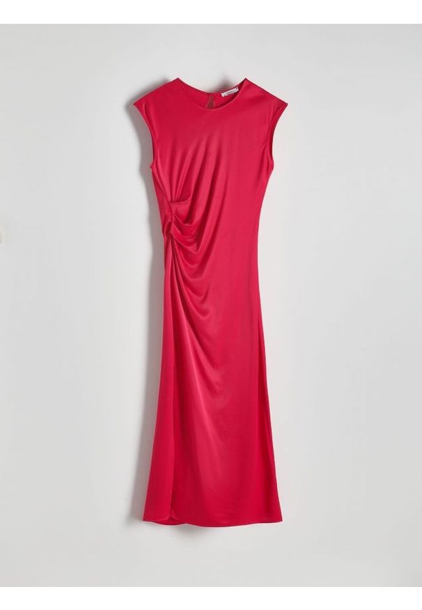 Reserved - Sukienka z wiskozy - fuksja. Kolor: różowy. Materiał: wiskoza. Typ sukienki: proste