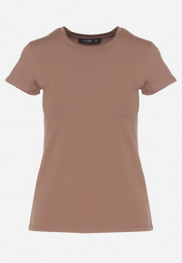 Born2be - Brązowy Bawełniany Klasyczny T-shirt Lunolia. Okazja: na co dzień. Kolor: brązowy. Materiał: bawełna. Wzór: gładki. Styl: klasyczny