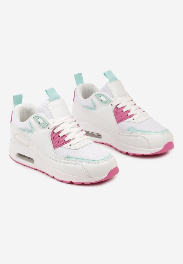 Born2be - Biało-Różowe Sneakersy z Podeszwą Typu Air z Ekoskóry Sznurowane Ozarae. Nosek buta: okrągły. Zapięcie: sznurówki. Kolor: biały. Materiał: materiał. Obcas: na obcasie. Wysokość obcasa: niski