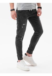 Ombre Clothing - Spodnie męskie jeansowe P1081 - czarne - XXL. Kolor: czarny. Materiał: jeans. Styl: sportowy #4