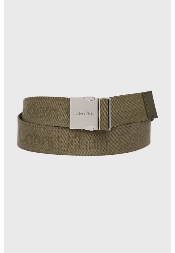 Calvin Klein - Pasek. Kolor: zielony. Materiał: poliamid