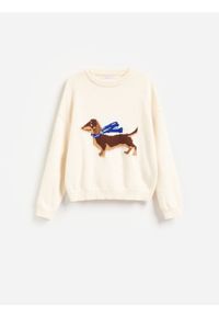 Reserved - Sweter ze zwierzęcym motywem - kremowy. Kolor: kremowy. Materiał: bawełna, dzianina. Wzór: motyw zwierzęcy #1