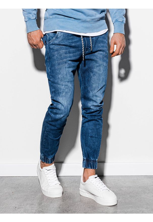 Ombre Clothing - Spodnie męskie jeansowe joggery P907 - niebieskie - XXL. Kolor: niebieski. Materiał: jeans