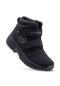 Buty zimowe dziecięce LOTTO EVEDAL MID K trapery za kostkę. Wysokość cholewki: za kostkę. Kolor: czarny. Sezon: zima. Sport: turystyka piesza