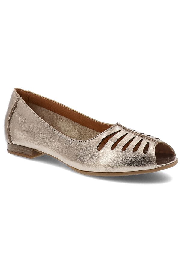 Baleriny damskie Maciejka, cholewka skóra naturalna metaliczny połysk ażurowe wycięcia odkryty nosek wsuwany fason, miedziane, P7541-32/00-1. Kolor: złoty. Materiał: skóra. Szerokość cholewki: normalna. Wzór: ażurowy