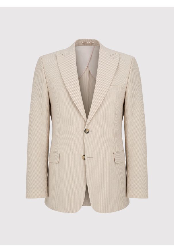 Pako Lorente - PAKO LORENTE - Beżowa marynarka garniturowa w prążek. Kolor: beżowy. Materiał: poliester, wiskoza, elastan. Wzór: prążki. Styl: młodzieżowy