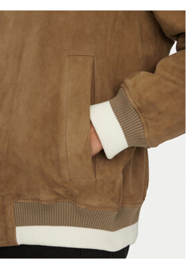 Hugo - HUGO Kurtka skórzana Ledam 50534326 Beżowy Relaxed Fit. Kolor: beżowy. Materiał: skóra