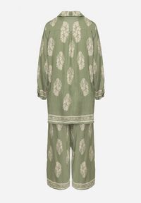 Born2be - Zielony Komplet w Stylu Boho Oversize Długa Koszula i Luźne Spodnie Meppina. Kolor: zielony. Materiał: skóra #5