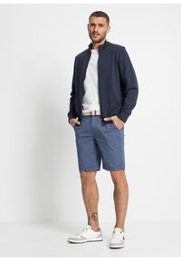 bonprix - Bermudy chino ze stretchem i paskiem, Regular Fit. Kolor: niebieski