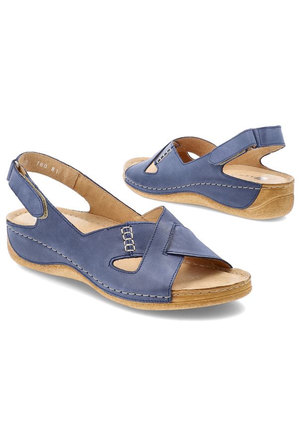 Niebieskie Sandały Armodo Wygodne Obuwie Damskie. Okazja: na co dzień, na spacer. Zapięcie: rzepy. Kolor: niebieski. Materiał: skóra. Wzór: ażurowy. Styl: casual