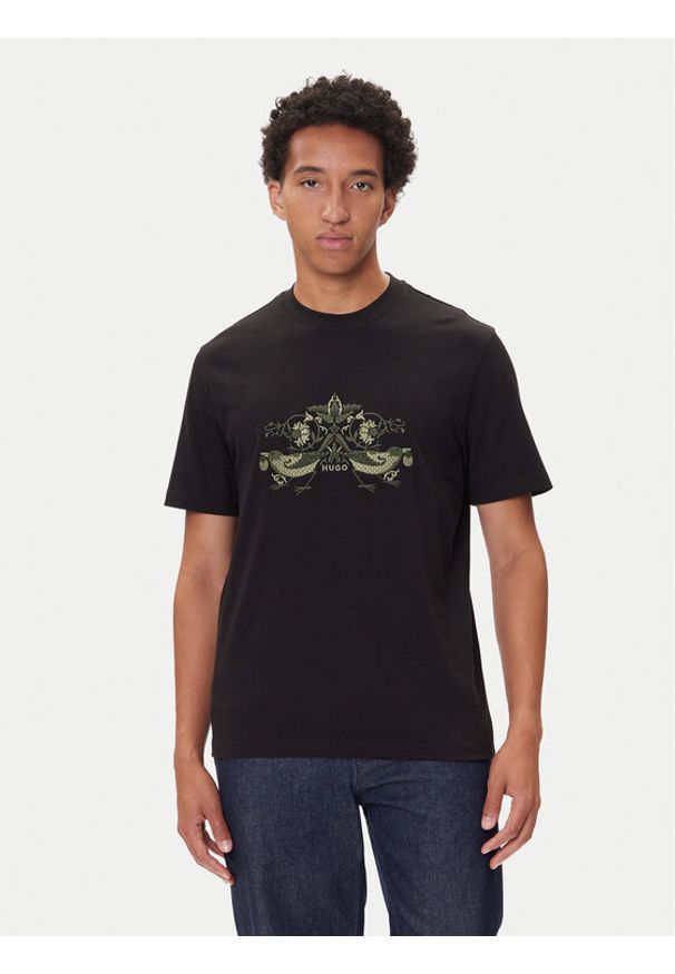 Hugo - HUGO T-Shirt Denrith 50544543 Czarny Regular Fit. Kolor: czarny. Materiał: bawełna