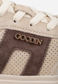 Renee - Beżowe Perforowane Sneakersy Chunky ze Skóry Naturalnej na Platformie Silvanatea. Kolor: beżowy. Materiał: skóra. Obcas: na platformie #7