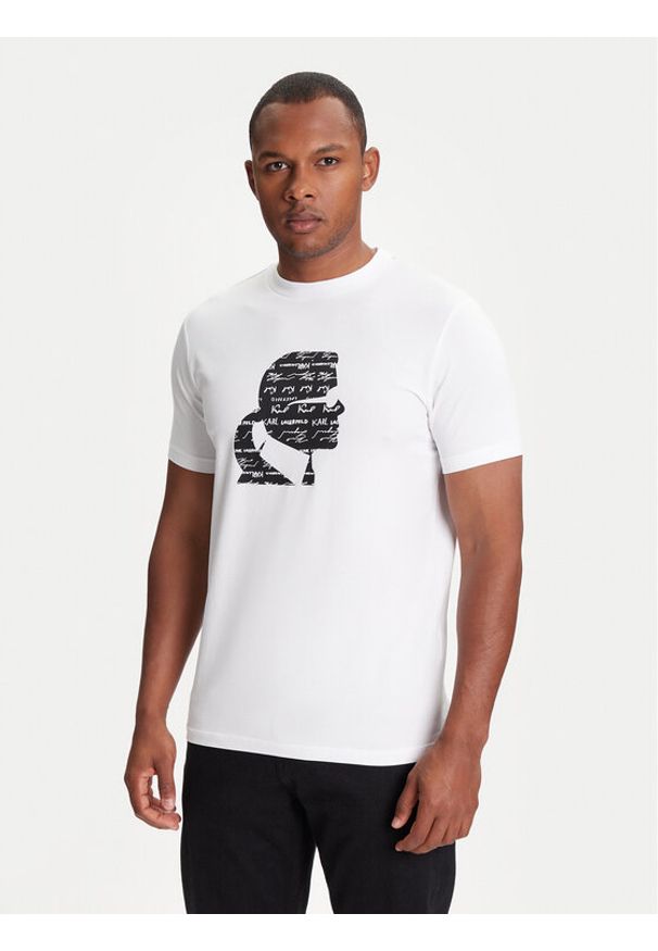 Karl Lagerfeld - KARL LAGERFELD T-Shirt 755042 553235 Biały Regular Fit. Typ kołnierza: dekolt w karo. Kolor: biały. Materiał: bawełna