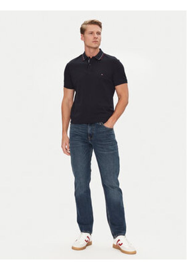 TOMMY HILFIGER - Tommy Hilfiger Polo Placket Interest MW0MW38459 Granatowy Regular Fit. Typ kołnierza: polo. Kolor: niebieski. Materiał: bawełna