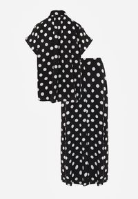 Born2be - Czarny Komplet w Kropki Bluzka z Wiązaniem przy Dekolcie i Szerokie Spodnie Chrirla. Kolor: czarny. Wzór: kropki #4