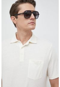 Polo Ralph Lauren polo z domieszką lnu kolor beżowy gładki. Typ kołnierza: polo. Kolor: beżowy. Materiał: len. Wzór: gładki