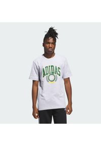 Adidas - Koszulka z grafiką Varsity Crest. Kolor: szary