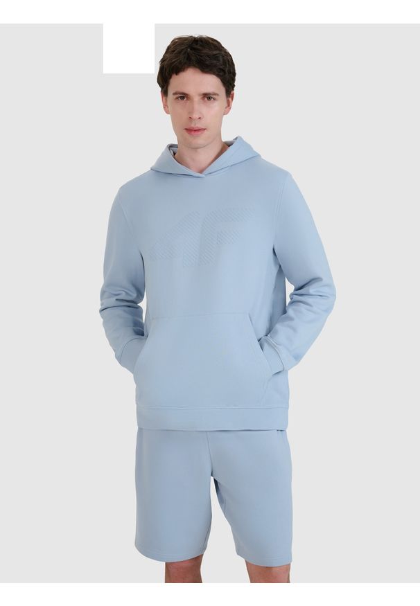 4f - 4F Bluza dresowa nierozpinana z kapturem męska - niebieska XXL. Okazja: na co dzień. Typ kołnierza: kaptur. Kolor: niebieski. Materiał: dresówka. Wzór: ze splotem, gładki, nadruk. Styl: casual, sportowy