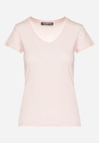 Born2be - Różowy T-shirt z Bawełny z Dekoltem w Serek Liniviela. Okazja: na co dzień. Typ kołnierza: dekolt w serek. Kolor: różowy. Materiał: bawełna. Styl: casual #3