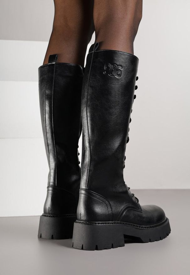 Born2be - Czarne Kozaki Grunge VICES w Stylu Workerów Uniama. Kolor: czarny. Materiał: dzianina, jeans. Styl: elegancki, klasyczny