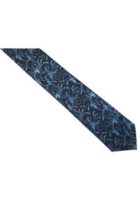 Modini - Granatowy krawat męski we florystyczny wzór C7. Kolor: niebieski. Materiał: mikrofibra, tkanina #3