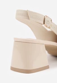 Born2be - Beżowe Czółenka VICES z Odkrytą Piętą na Komfortowym Obcasie z Miękką Wkładką Ryliea. Okazja: na co dzień, na spotkanie biznesowe. Zapięcie: sprzączka. Kolor: beżowy. Materiał: jeans, materiał. Obcas: na obcasie. Styl: casual, biznesowy, elegancki. Wysokość obcasa: średni #4