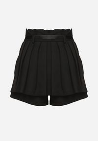 Born2be - Czarne Plisowane Spódnico-Szorty z Wysokim Stanem i Paskiem Emivia. Okazja: na co dzień. Stan: podwyższony. Kolor: czarny. Materiał: satyna. Styl: casual #7