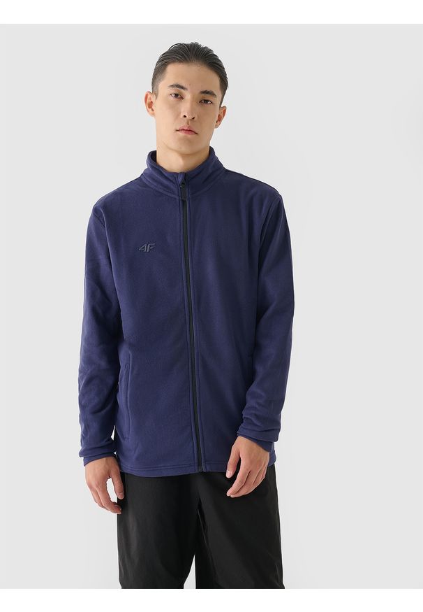 4f - 4F Polar ze stójką regular męski - granatowy L. Typ kołnierza: kołnierzyk stójkowy. Kolor: niebieski. Materiał: polar. Wzór: gładki. Sezon: zima. Sport: narciarstwo, turystyka piesza, wspinaczka, snowboard
