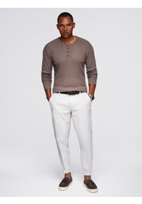 Ombre Clothing - Prążkowany sweter męski z guzikami przy dekolcie - popielaty V4 - Rozmiar: XXL. Kolor: szary. Materiał: prążkowany. Styl: elegancki