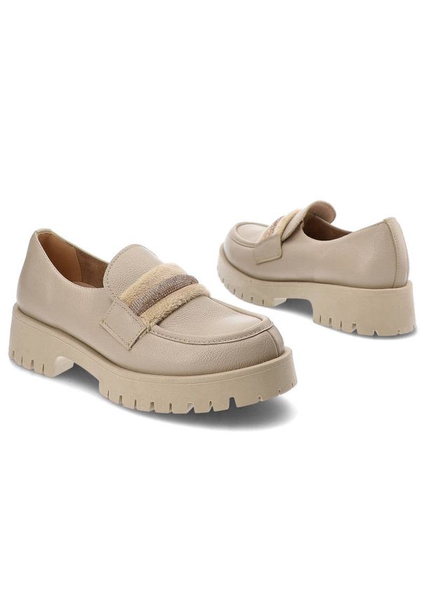 Beżowe Półbuty Lemar Eleganckie Skórzane Buty Damskie. Okazja: do pracy. Kolor: beżowy. Materiał: skóra. Szerokość cholewki: normalna. Styl: elegancki