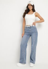 Born2be - Niebieskie Szerokie Jeansy z Bawełną Wiskozą i Wysokim Stanem Lirafine. Okazja: na co dzień. Stan: podwyższony. Kolor: niebieski. Styl: elegancki, casual #3