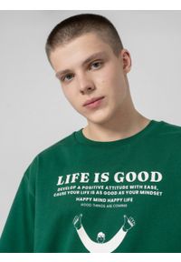 outhorn - T-shirt oversize z nadrukiem męski - zielony. Okazja: na co dzień. Kolor: zielony. Materiał: bawełna, dzianina. Wzór: nadruk. Styl: casual #4