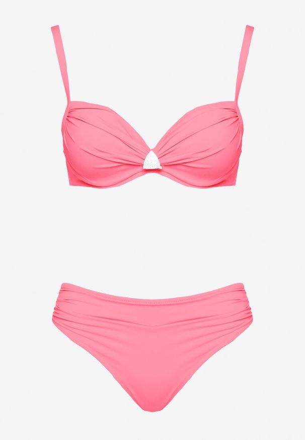 Born2be - Różowe Bikini Biustonosz z Trójkątną Ozdobą i Majtki Typu Figi Natisalia. Kolor: różowy. Wzór: aplikacja