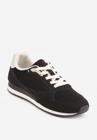 Renee - Czarne Sneakersy Basic z Imitacji Zamszu Ozdobione Przeszyciami Nethe. Okazja: na co dzień. Zapięcie: sznurówki. Kolor: czarny. Materiał: zamsz. Wzór: aplikacja #5