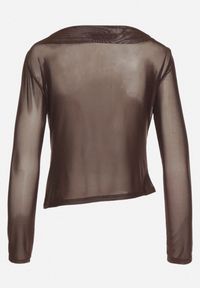 Born2be - Brązowa Bluzka Siateczkowa z Marszczeniem i Kwiatową Aplikacją Nelimor. Okazja: na co dzień. Kolor: brązowy. Materiał: bawełna, jeans. Wzór: aplikacja, kwiaty. Styl: casual, elegancki #4