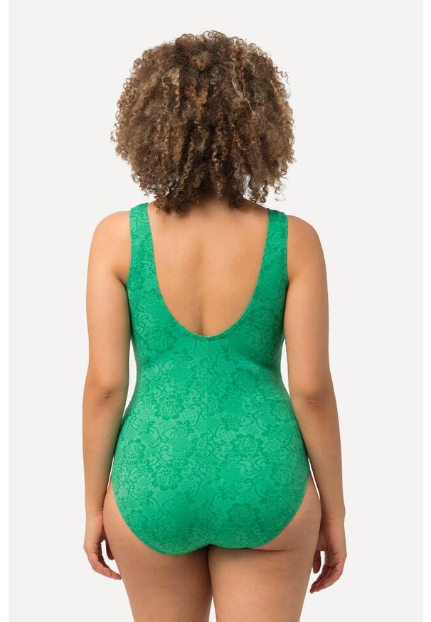 ULLA POPKEN - Damski Strój kąpielowy barokowa struktura miękkie miseczki. Kolekcja: plus size. Kolor: zielony. Materiał: poliamid, materiał
