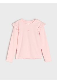 Sinsay - Prążkowana koszulka z haftem - różowy. Kolor: różowy. Materiał: prążkowany. Wzór: haft #1