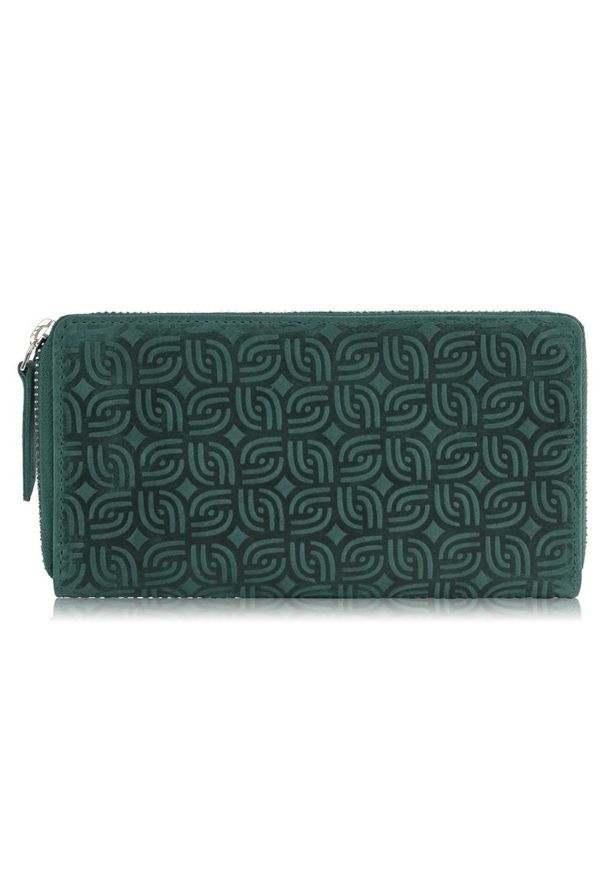 PAOLO PERUZZI - Portfel damski skórzany zielony w geometryczny wzór RFID Paolo Peruzzi T-116-HGR. Kolor: zielony. Materiał: skóra. Wzór: geometria