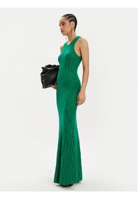 Karl Lagerfeld - KARL LAGERFELD Sukienka dzianinowa 241W1335 Zielony Slim Fit. Typ kołnierza: dekolt w karo. Kolor: zielony. Materiał: bawełna