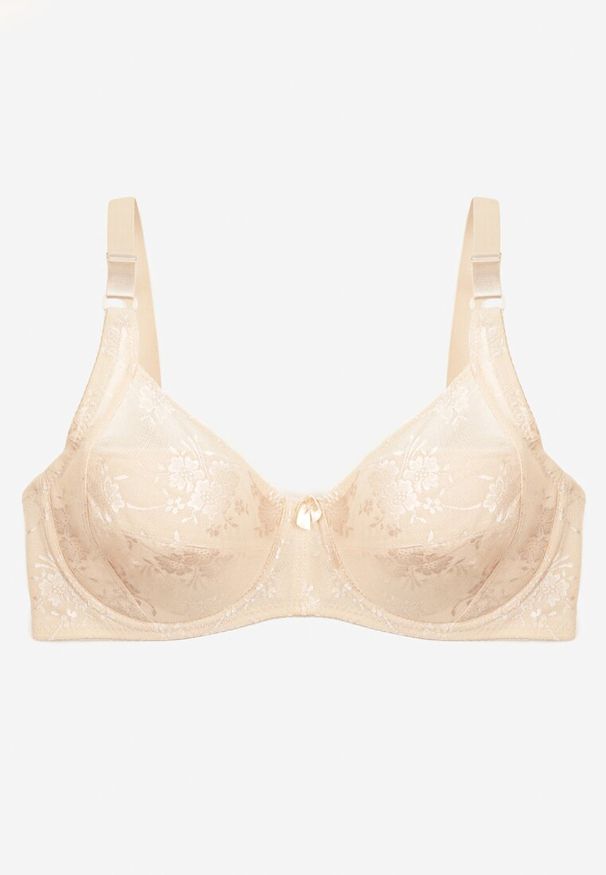 Renee - Jasnobeżowy Biustonosz z Koronki Full Cup z Regulowanymi Ramiączkami Dimela. Kolor: beżowy. Materiał: koronka. Wzór: koronka
