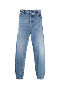 Balmain - BALMAIN - Niebieskie spodnie jeansowe ze ściągaczem. Kolor: niebieski. Długość: długie. Styl: klasyczny