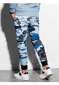 Ombre Clothing - Spodnie męskie joggery P997 - moro/niebieskie - XXL. Kolor: niebieski. Materiał: bawełna, elastan. Wzór: moro #4