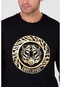 Just Cavalli - JUST CAVALLI Czarna męska bluza T-round Gold, Rozmiar M. Kolor: czarny. Wzór: nadruk