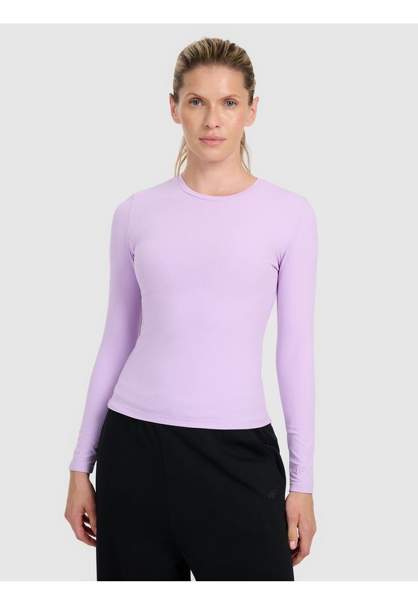 4f - 4F Longsleeve slim z prążkowanej dzianiny damski - fioletowy XS. Kolor: fioletowy. Materiał: prążkowany, dzianina. Długość rękawa: długi rękaw