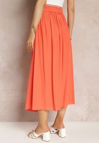Renee - Pomarańczowa Rozkloszowana Spódnica Maxi z Gumką w Talii i Kieszeniami Kendrani. Okazja: na co dzień, na imprezę. Kolor: pomarańczowy. Styl: casual, elegancki