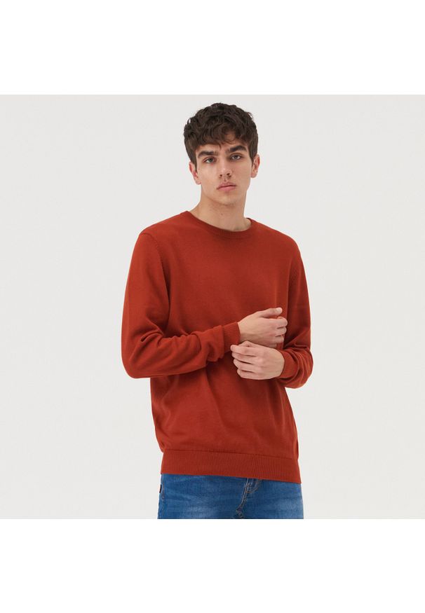 Sinsay - Gładki sweter - Bordowy. Kolor: czerwony. Wzór: gładki