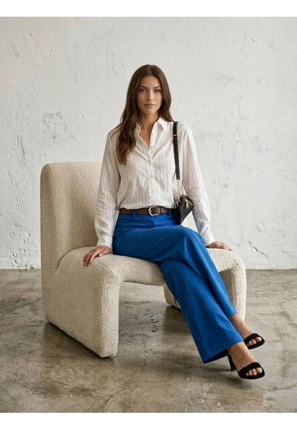 Sinsay - Koszula z domieszką lnu - biały. Kolor: biały. Materiał: len