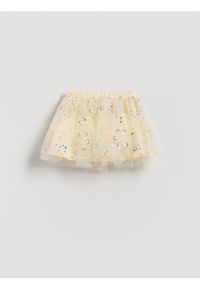 Reserved - Tiulowa spódnica z cekinami - kremowy. Kolor: kremowy. Materiał: tiul #1