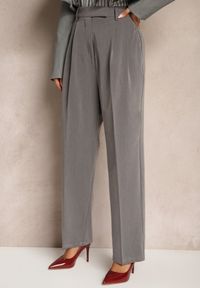 Renee - Ciemnoszare Spodnie High Waist w Garniturowym Stylu z Kieszeniami Junife. Stan: podwyższony. Kolor: szary #4
