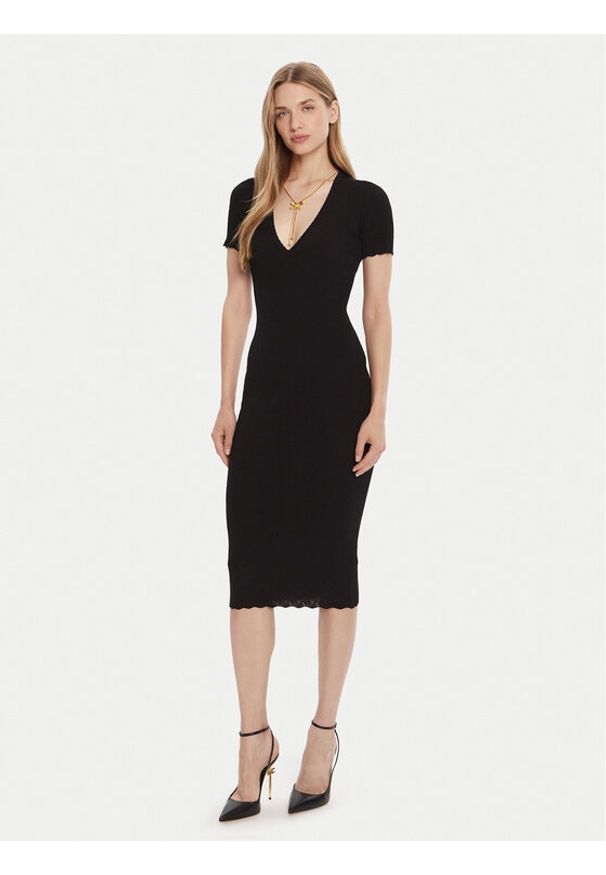 Elisabetta Franchi Sukienka dzianinowa AM-53S-51E2 Czarny Slim Fit. Kolor: czarny. Materiał: wiskoza
